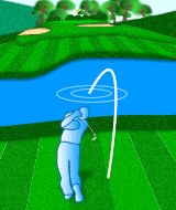 池の手前に刻む